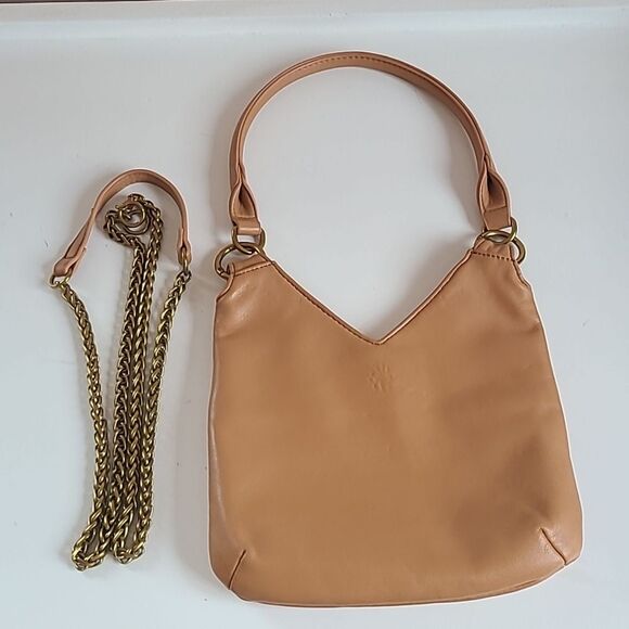 Anthropologie Small Shoulder Bag Chain Crossbody Shoulder Strap Gold Camel Tan - Picture 8 of 16